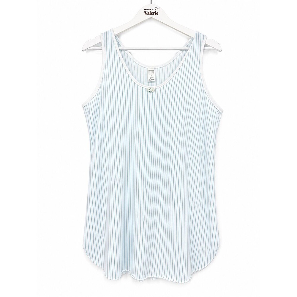 Petra Fashions Blue Pinstripe Mini Nightgown Dress Sleeveless Coastal Size Med
